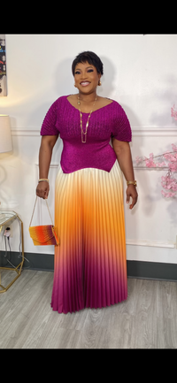 Thumbnail for Women’s V-Neck Top with Pleated Skirt