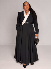 Thumbnail for Elegant Contrast Collar Maxi Dress