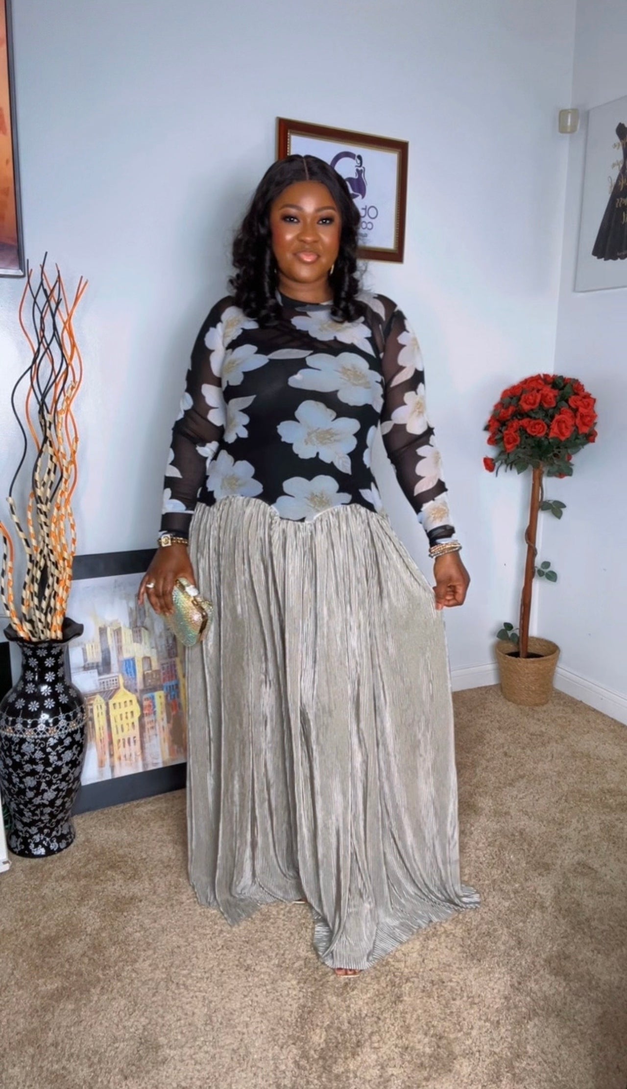 Mesh Pleated Ladies Dress