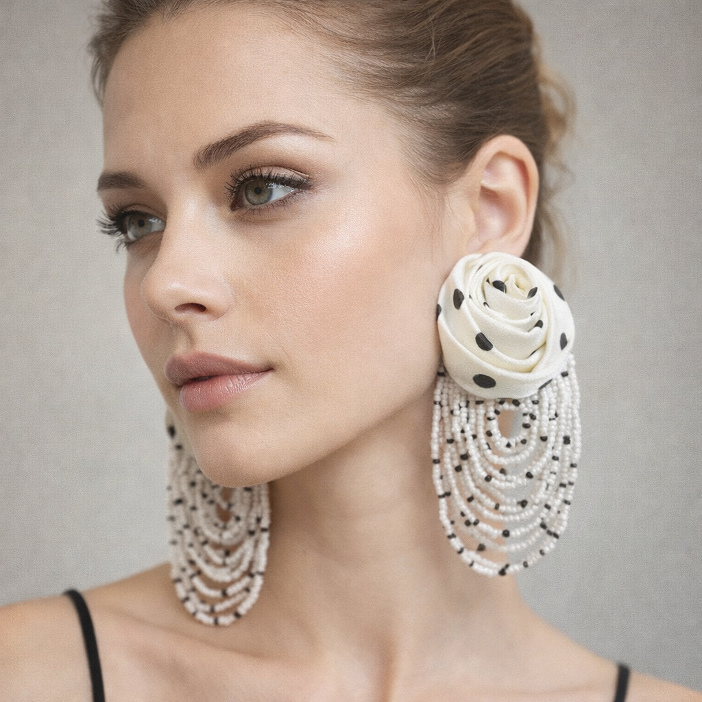 Handcrafted Rose Beaded Women Earrings.