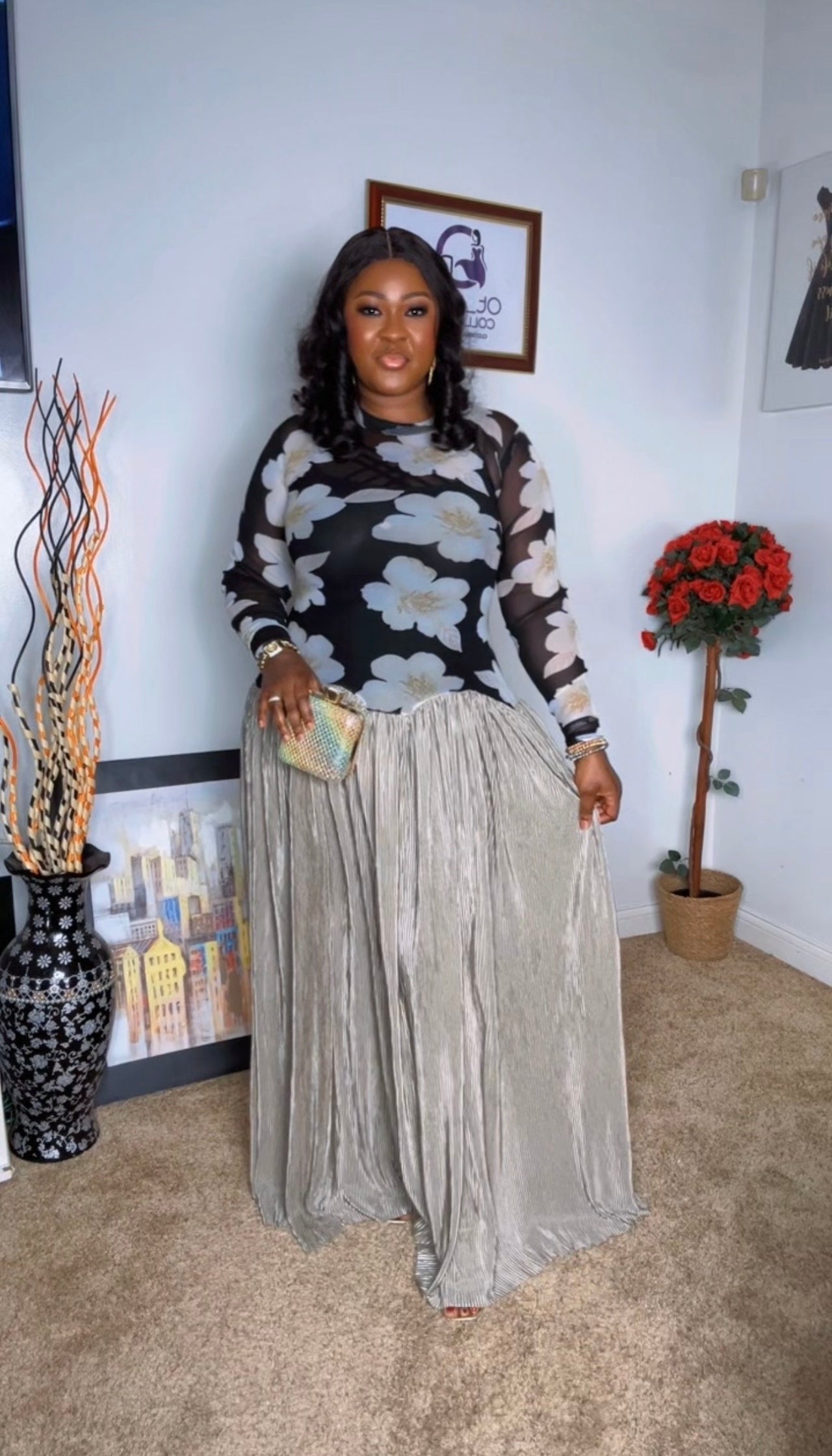 Mesh Pleated Ladies Dress