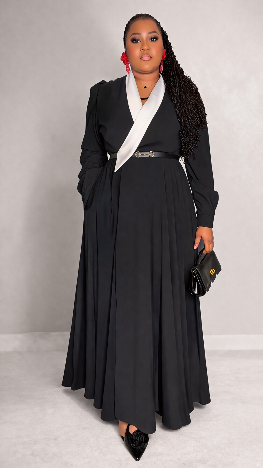 Elegant Contrast Collar Maxi Dress