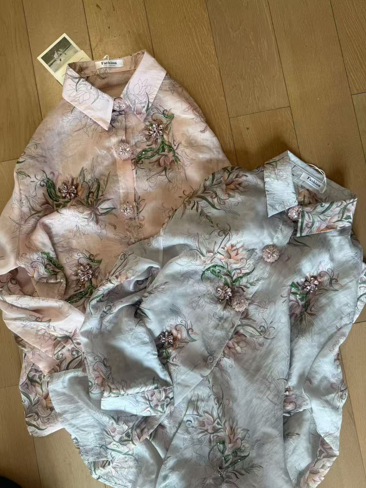 Embroidery Shirt Floral Sheer Button-Down Shirt