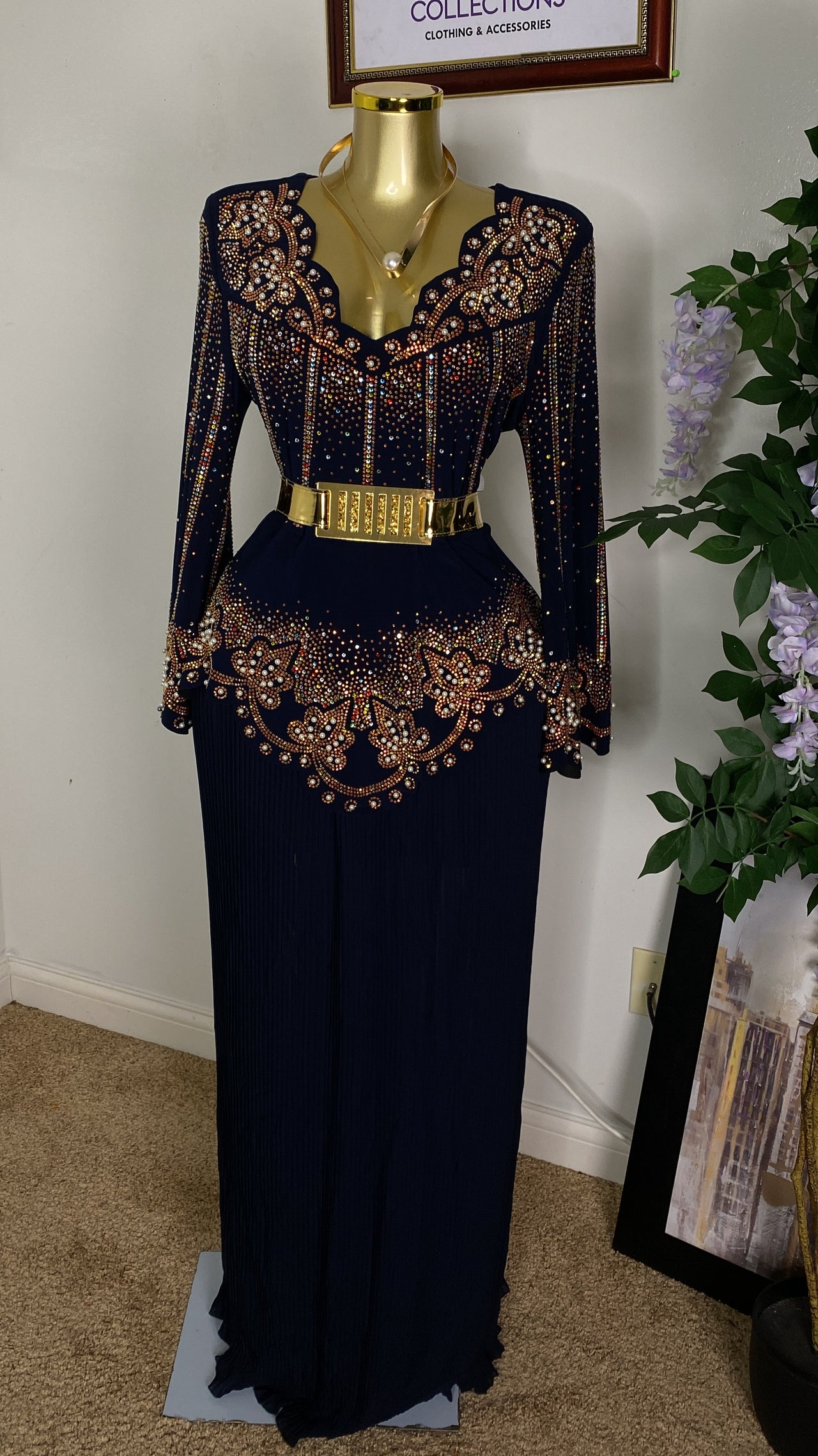 V-Neck Chiffon Lycra Stone Dress