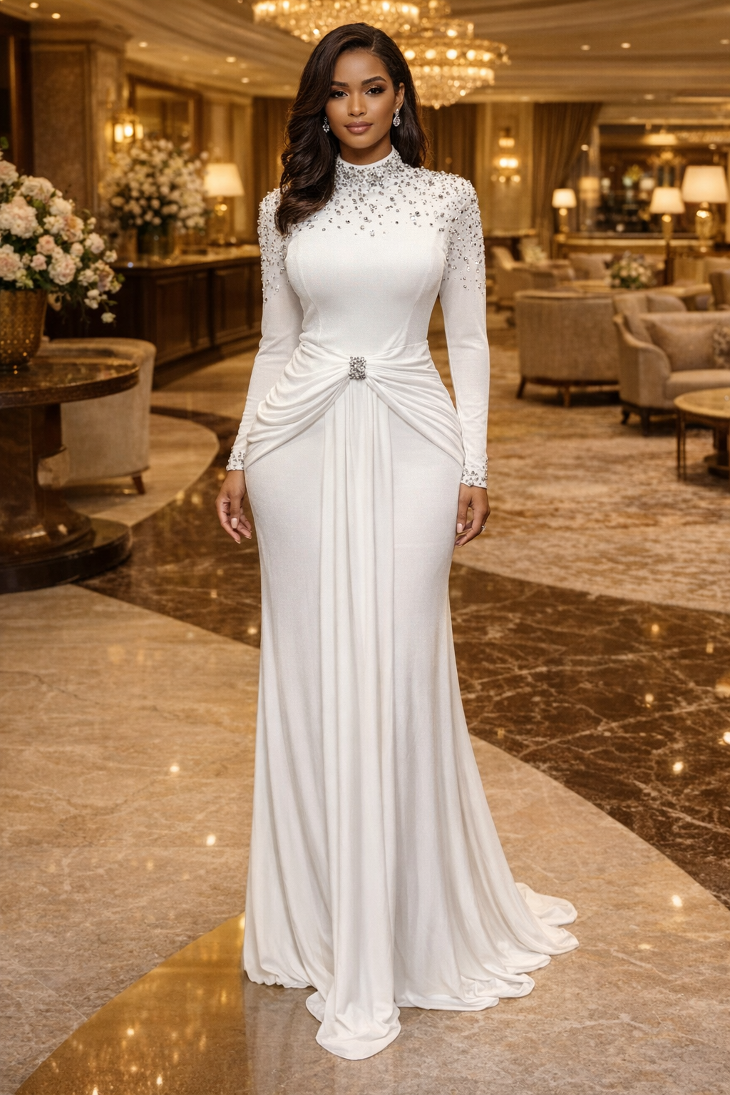 Luxury Embellished White Maxi Dress