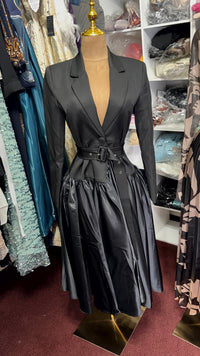 Thumbnail for Elegant Black Belted Blazer Midi Dress