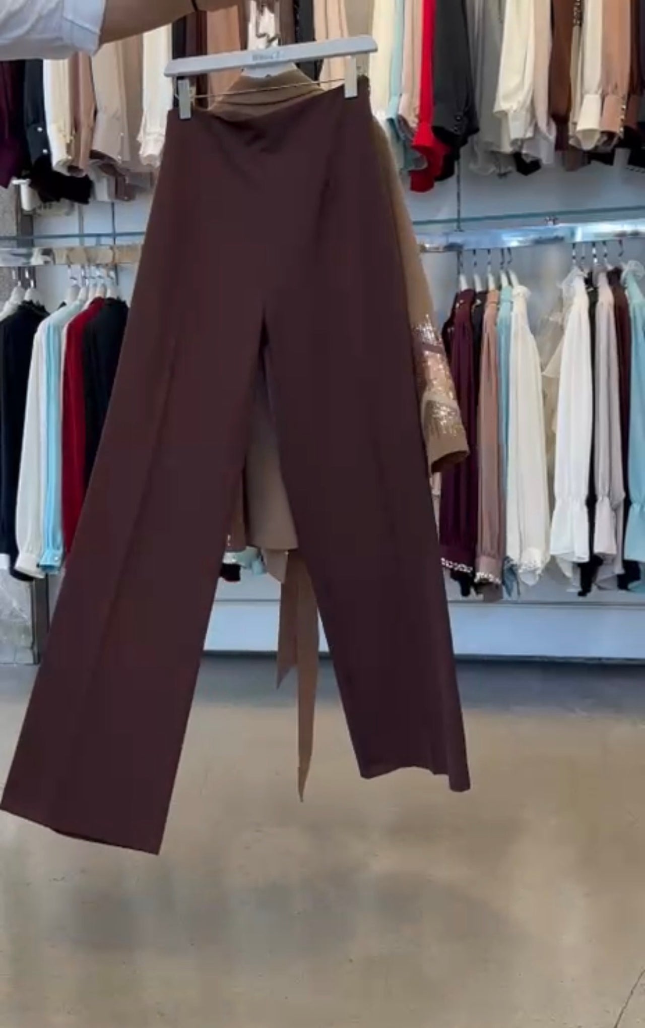 Embellished Brown Two-Piece Pant Set