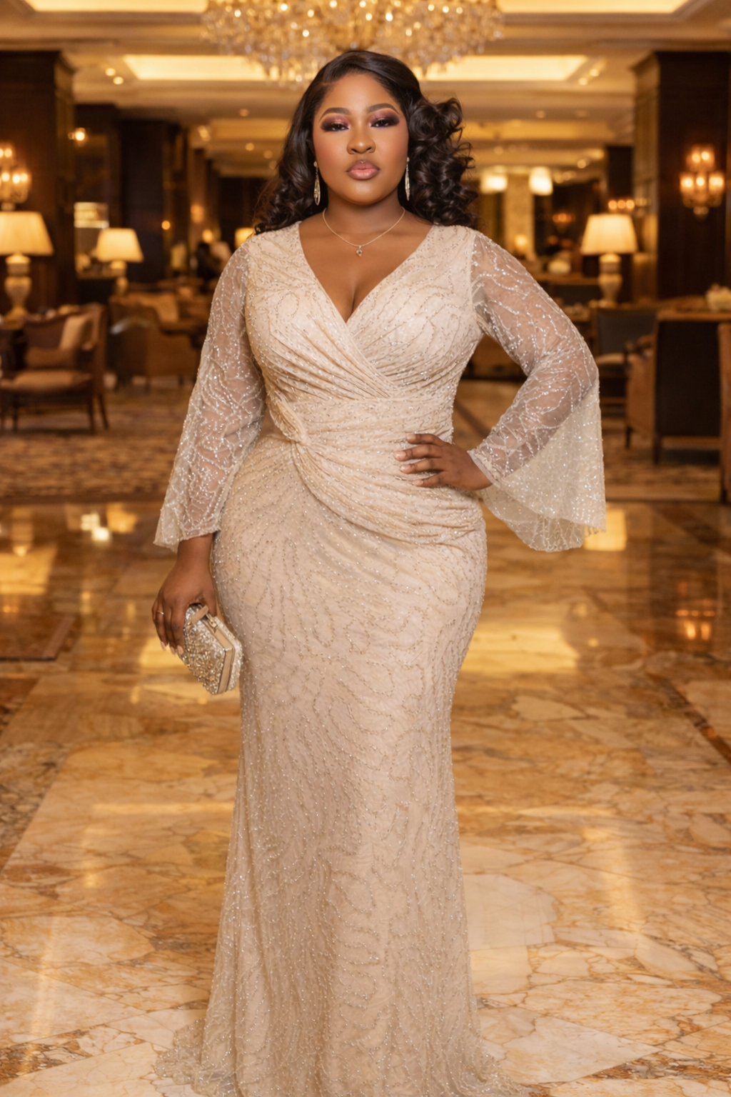 Champagne Embroidery Evening Gown