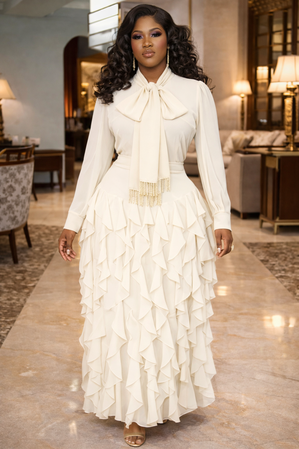 Long chiffon Ruffle Dress
