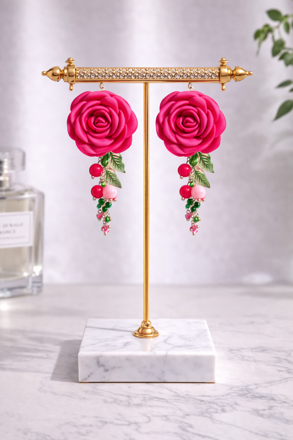 Beaded Rose Flower Ladies Earring