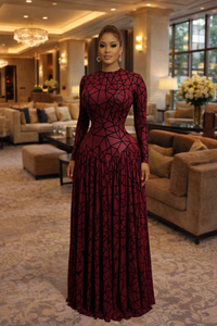 Thumbnail for Mesh Pleated Turtle Neck Long Dress