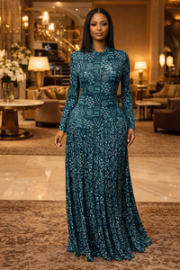 Thumbnail for Pleated Mesh Long Dress
