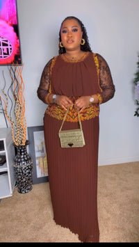 Thumbnail for Elegant Pleated Brown Maxi Floor Length Dress