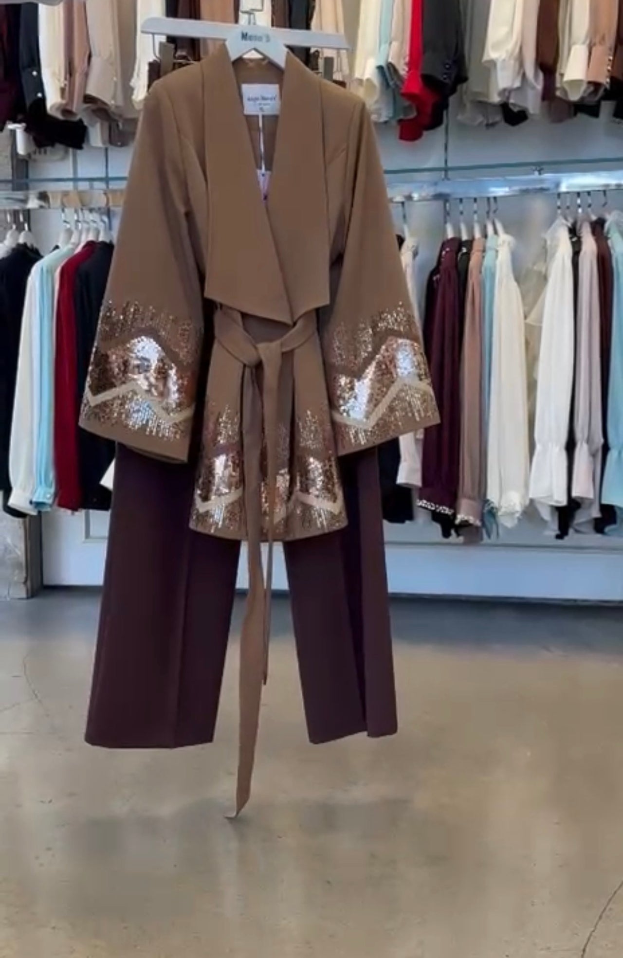Embellished Brown Two-Piece Pant Set
