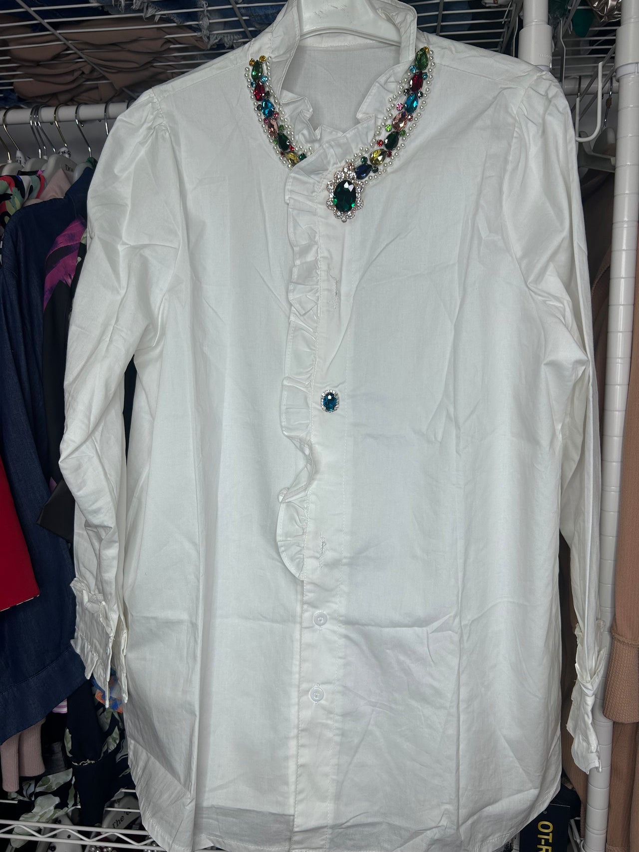 Rhinestone Long  Shirt