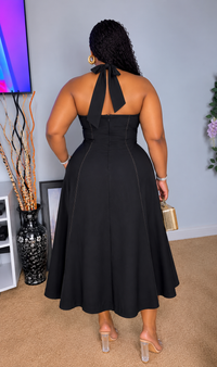 Thumbnail for Halter Fit & Flare Midi Dress