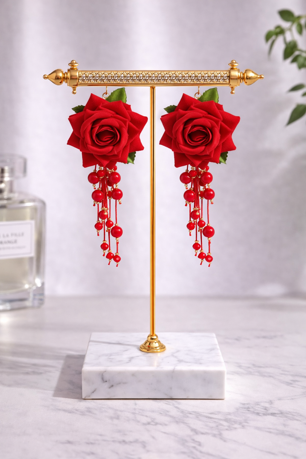 Beaded Rose Flower Ladies Earring