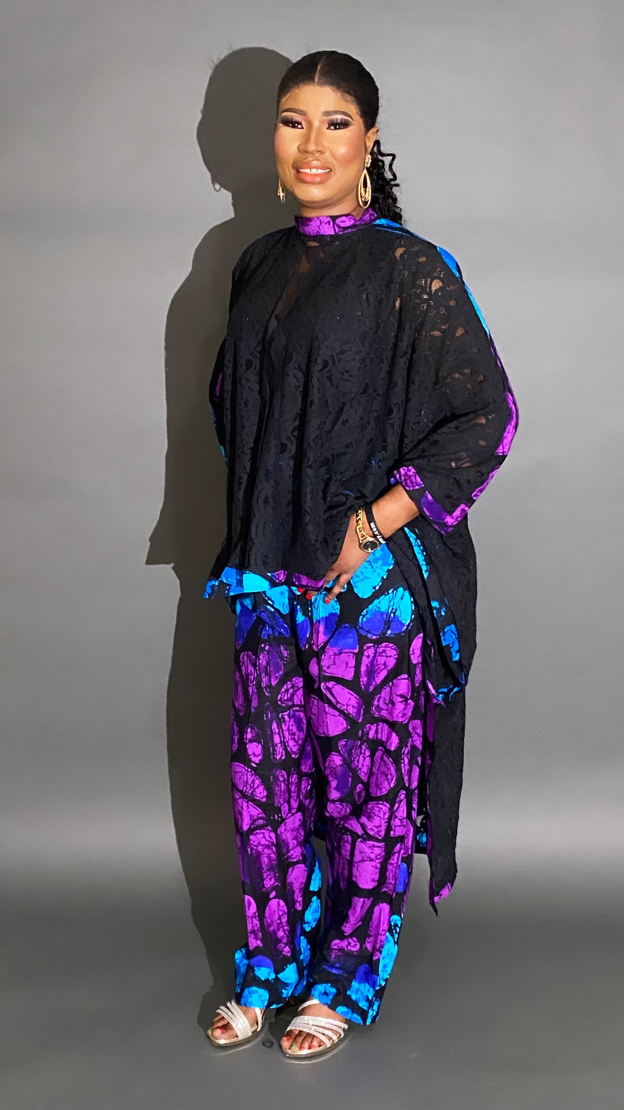 Net Blouse With Ankara Pant