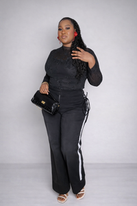 Thumbnail for High-waisted black wide-leg jeans featuring