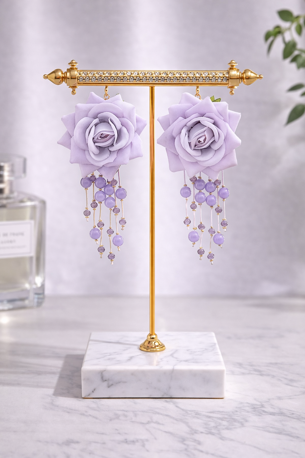 Beaded Rose Flower Ladies Earring