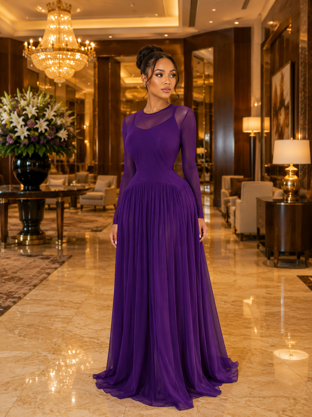 Mesh Pleated Gown