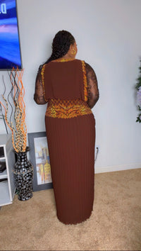 Thumbnail for Elegant Pleated Brown Maxi Floor Length Dress