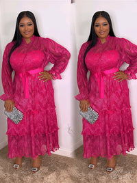 Thumbnail for Three Tiered Long Sleeve Ladies Dress