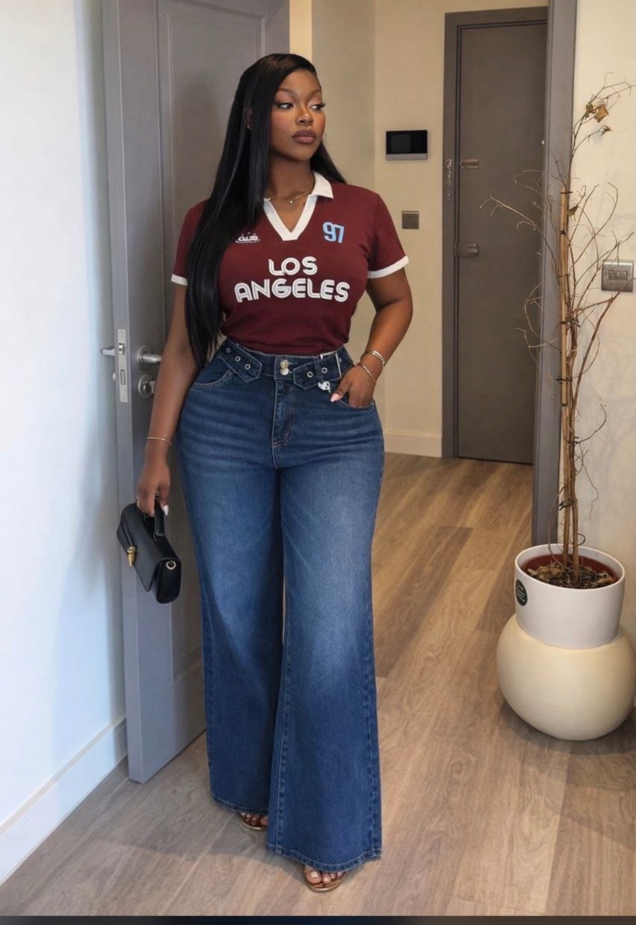 High-waist straight-leg denim jeans