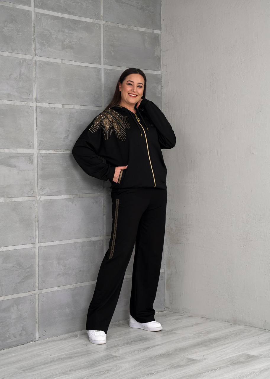 Black & Gold Embellished Tracksuit Set