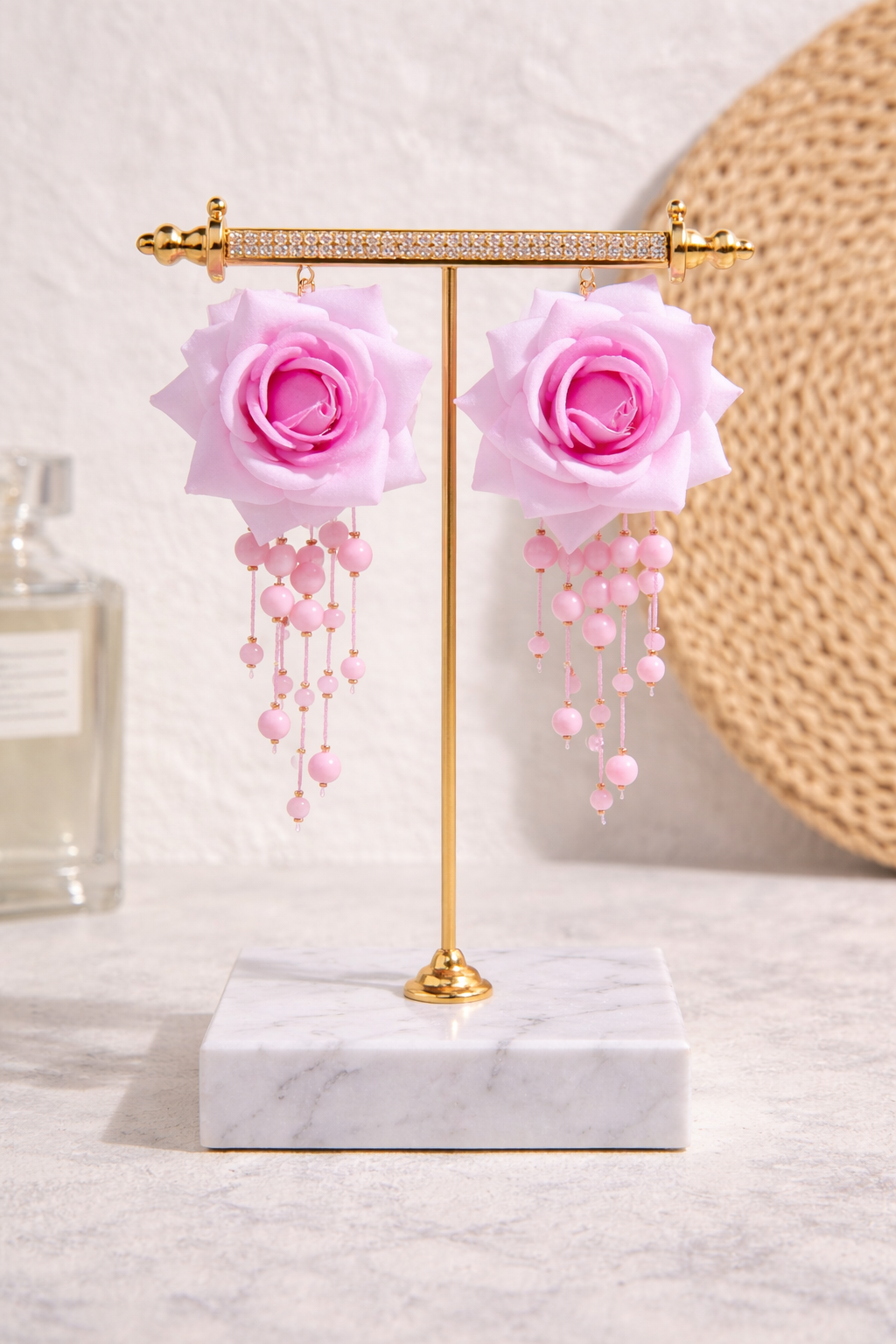 Beaded Rose Flower Ladies Earring