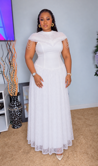 Thumbnail for White Lace & Pearl Maxi Dress