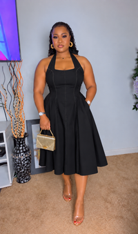 Thumbnail for Halter Fit & Flare Midi Dress
