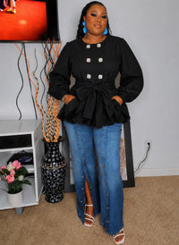 Thumbnail for Chic Edge Button-Detail Flare Jeans