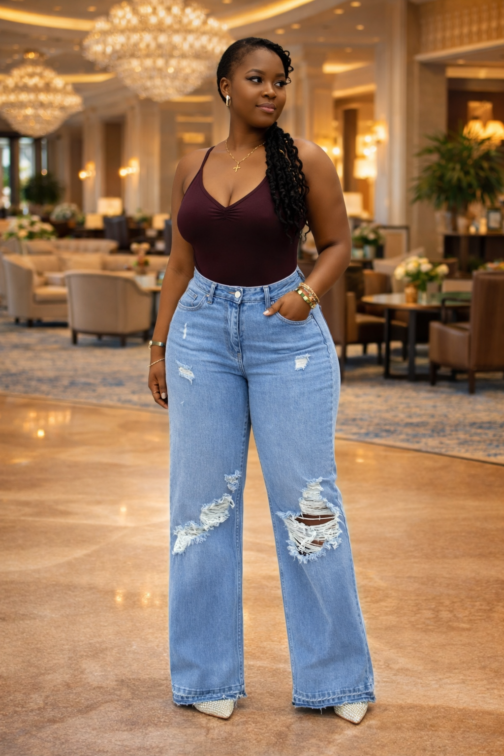 High-waist wide-leg denim jeans