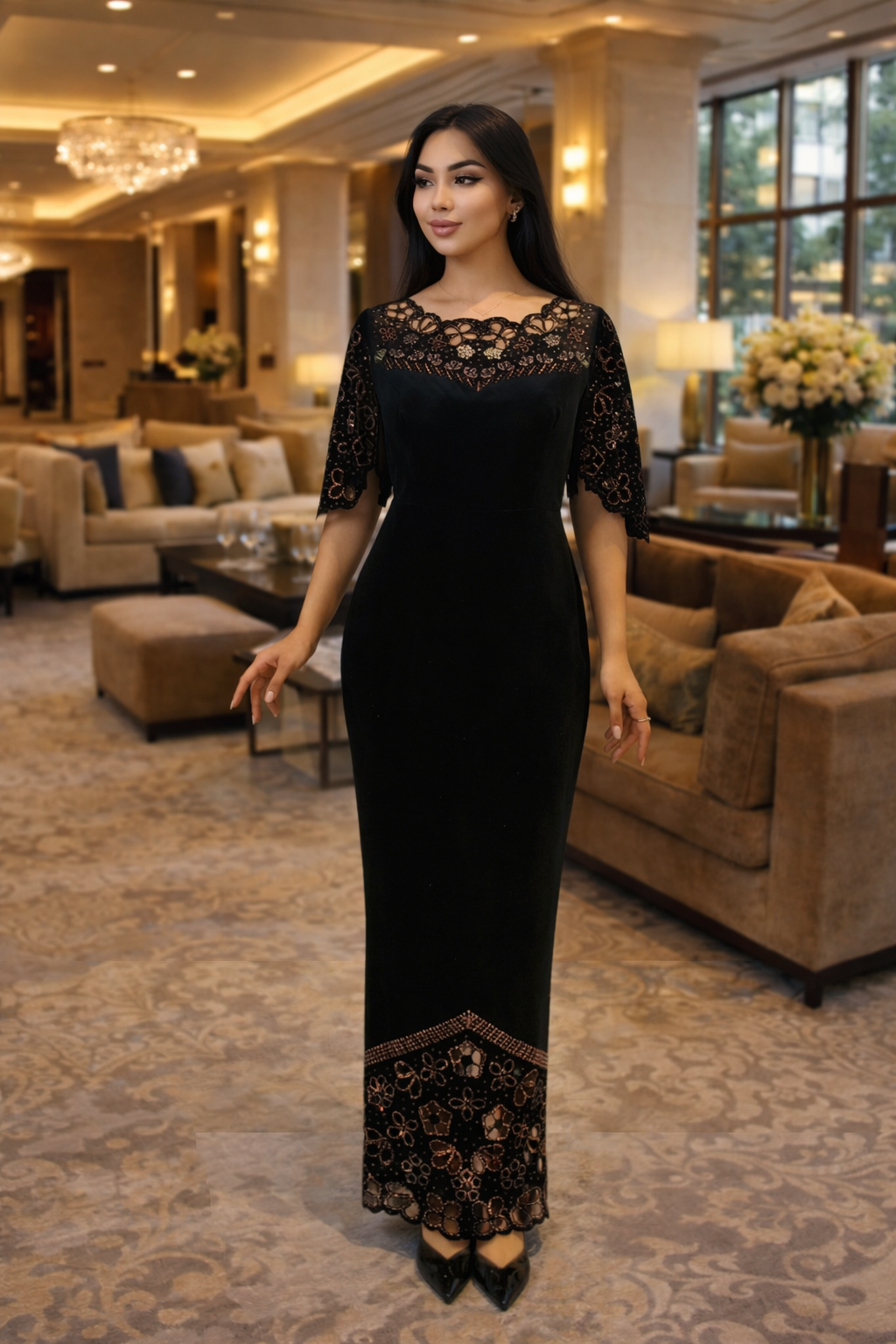 Elegant Black Laser Cut  Dress