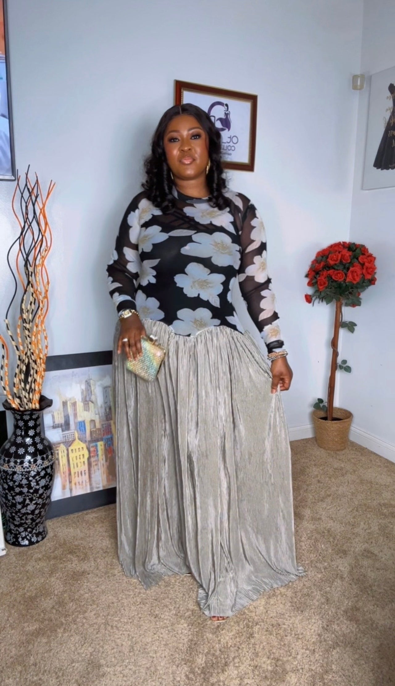 Mesh Pleated Ladies Dress