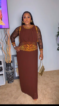 Thumbnail for Elegant Pleated Brown Maxi Floor Length Dress