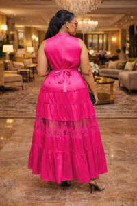 Thumbnail for Sleeveless Satin Sample Lace Ladies Dress