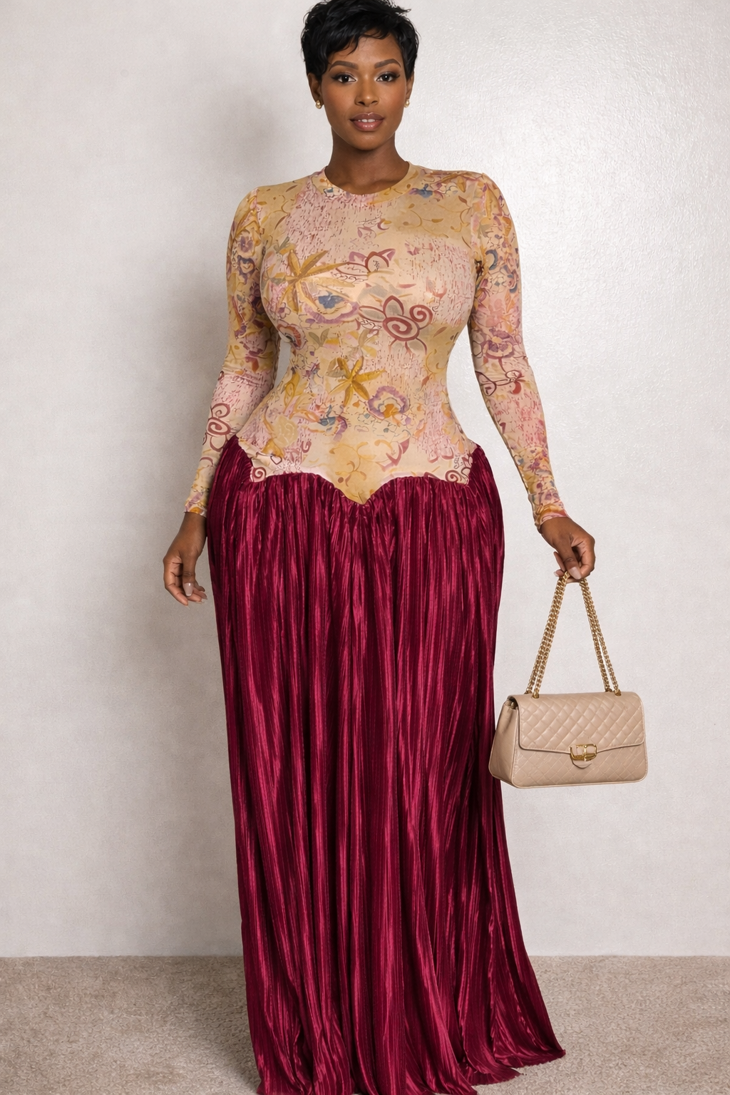 Mesh Pleated Ladies Dress