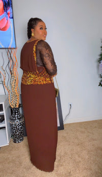 Thumbnail for Elegant Pleated Brown Maxi Floor Length Dress
