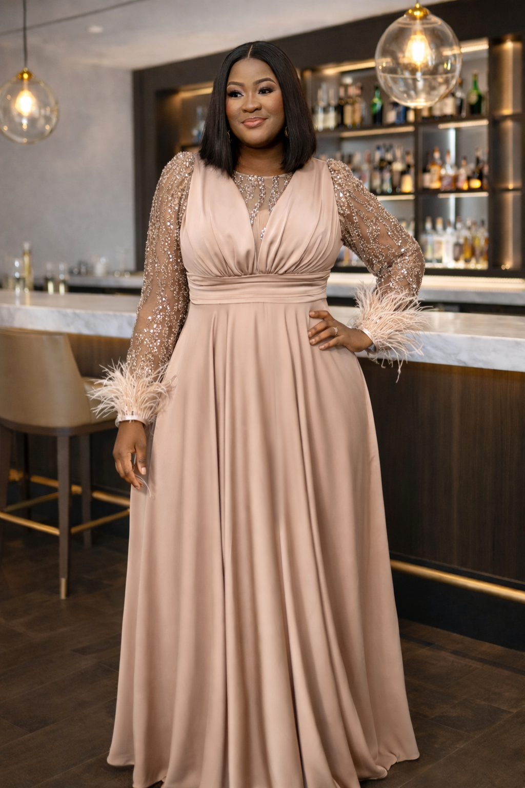 Luxury Feather Floor Length Dress