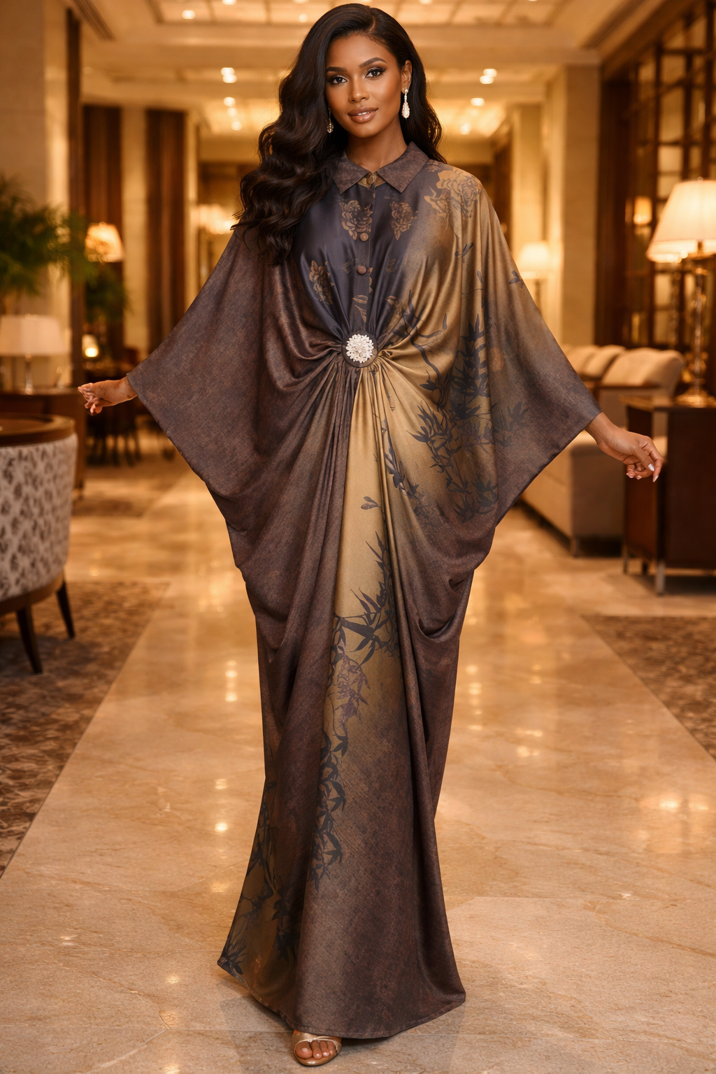 Flowy Kaftan Chiffon Dress