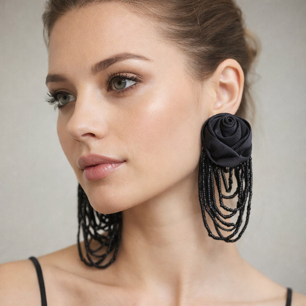 Handcrafted Rose Beaded Women Earrings.