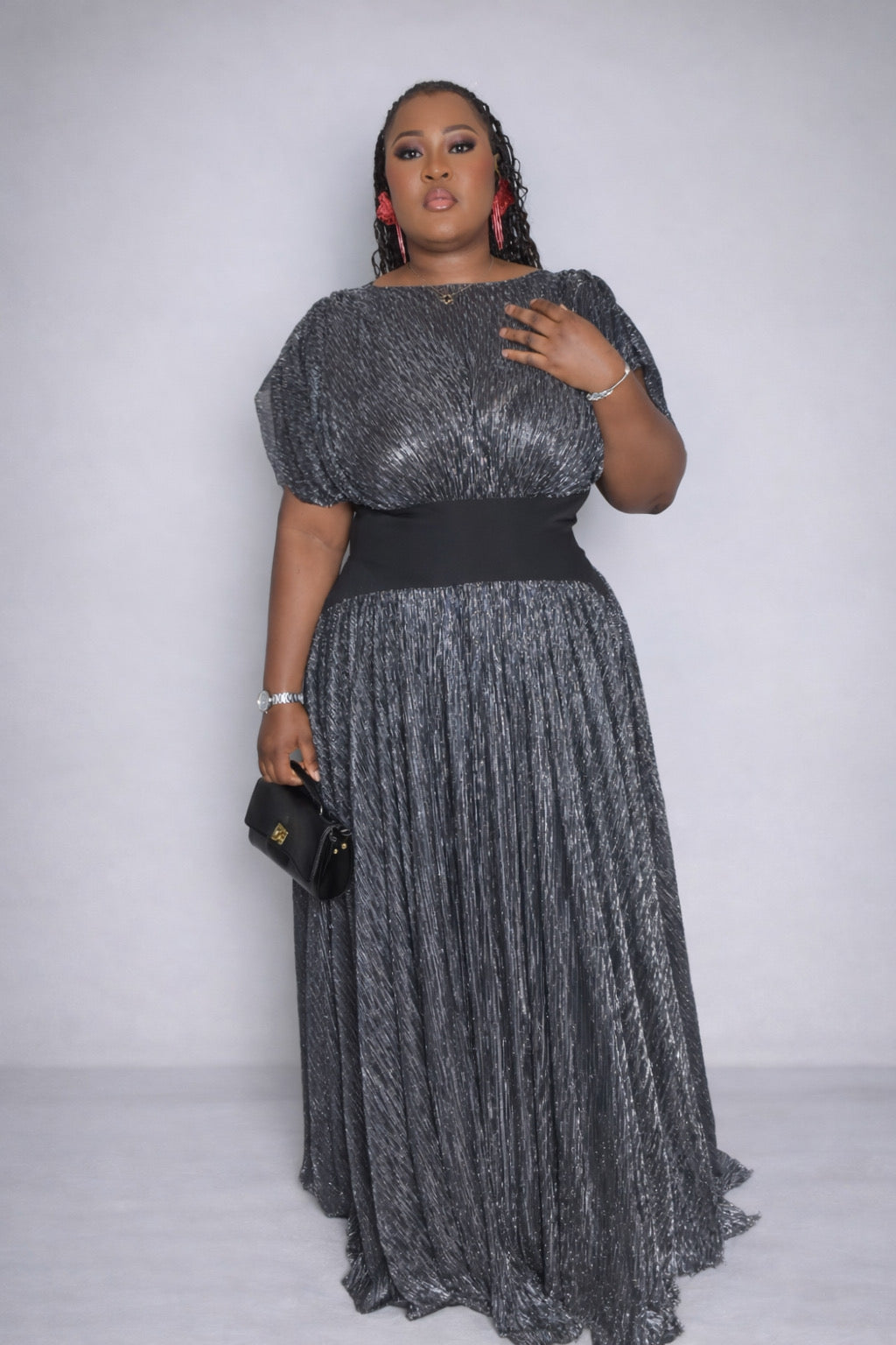 Metallic Grace Pleated Maxi Dress