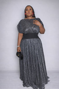 Thumbnail for Metallic Grace Pleated Maxi Dress