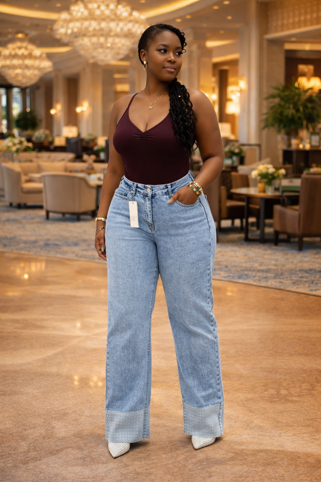 High-waist straight-leg denim jeans