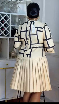 Thumbnail for Cream Geometric Pleated Midi Dress
