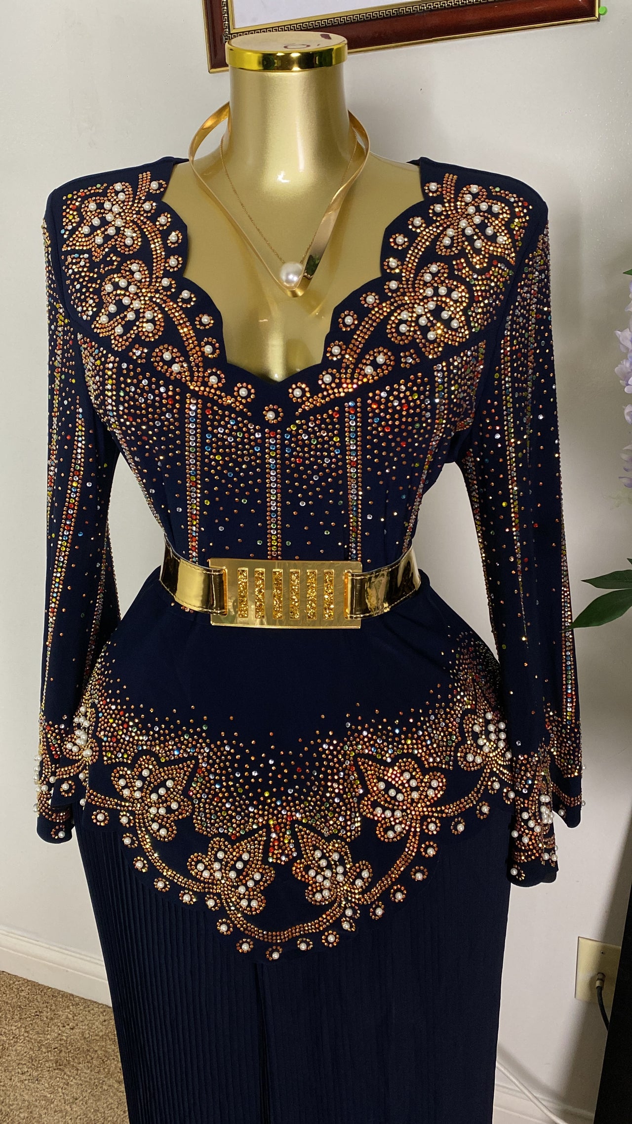 V-Neck Chiffon Lycra Stone Dress