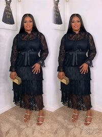 Thumbnail for Three Tiered Long Sleeve Ladies Dress
