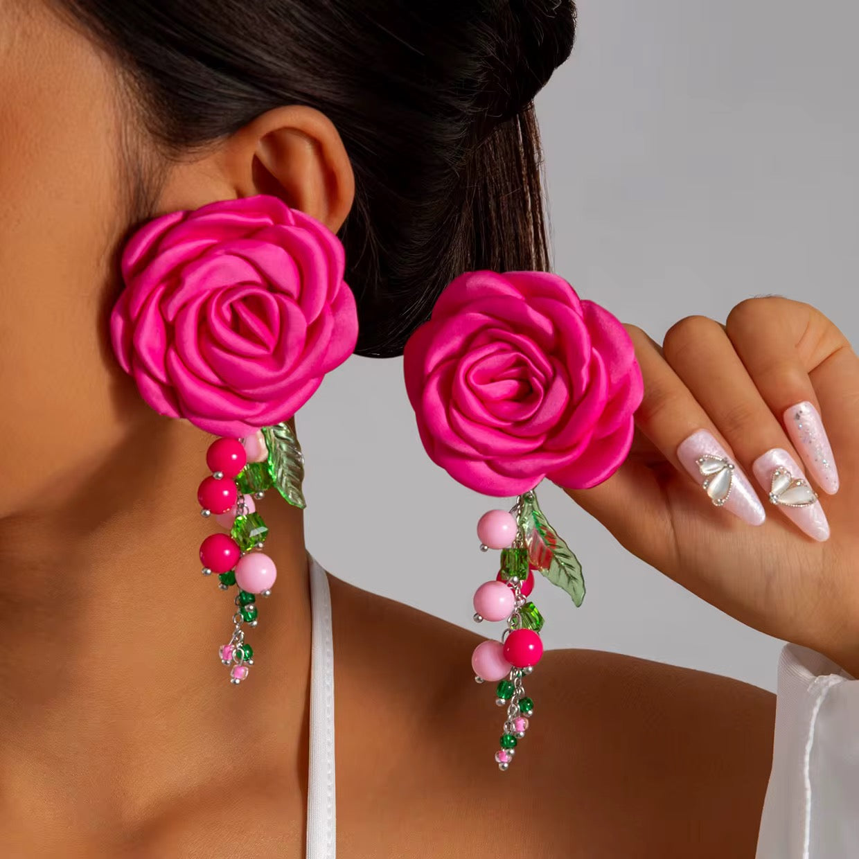 Beaded Rose Flower Ladies Earring